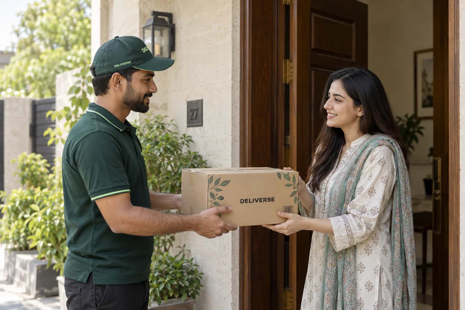 Illustration of a customer receiving a Deliverse parcel